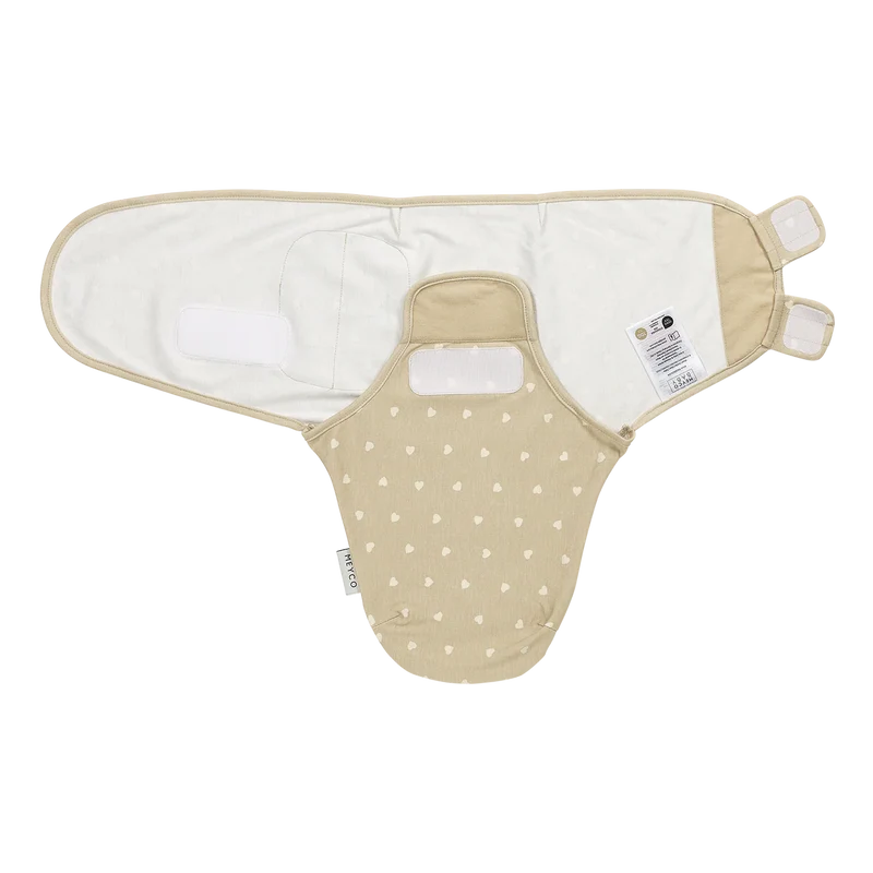 Couverture d’emmaillotage bébé – coton 0-3 mois sable et coeurs beiges