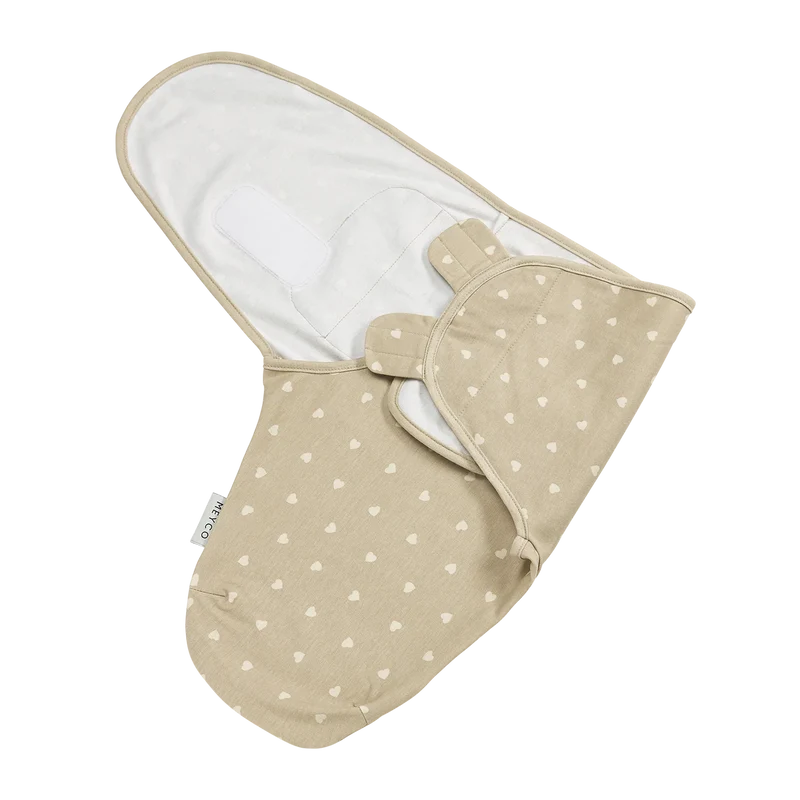 Couverture d’emmaillotage bébé – coton 0-3 mois sable et coeurs beiges