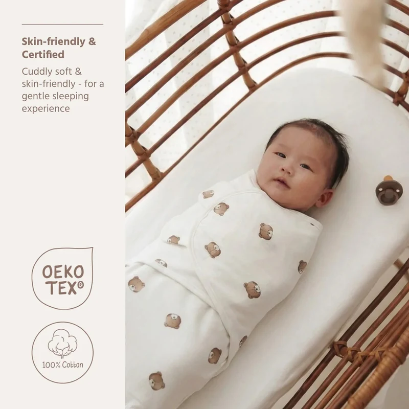 Couverture d’emmaillotage bébé – coton 0-3 mois ourson