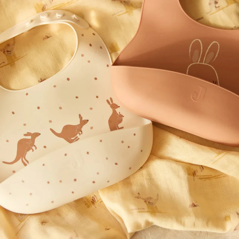 Lot de 2 Bavoirs Silicone Bébé Kangourous