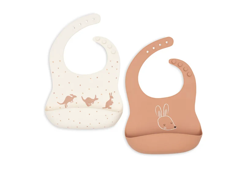 Lot de 2 Bavoirs Silicone Bébé Kangourous