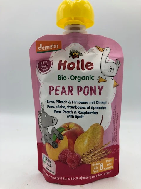 Pear Pony, gourde poire pêche framboise, épeautre, 100g, Holle