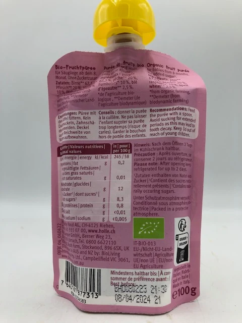 Pear Pony, gourde poire pêche framboise, épeautre, 100g, Holle
