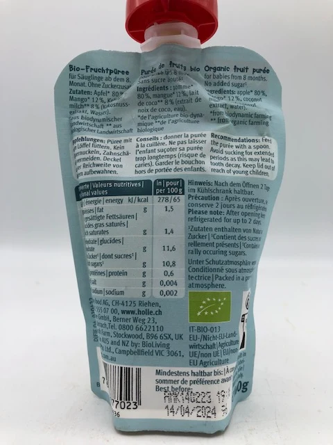 Croco coco- gourde pomme, mangue et noix de coco, 100g, Holle