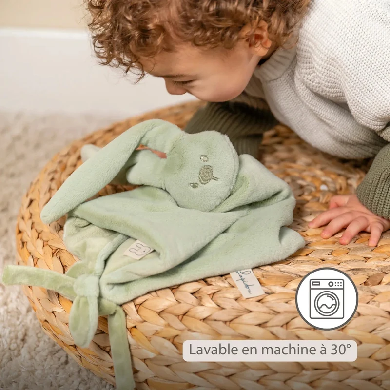 Maxi doudou bébé lapin vert tilleul – doudou naissance 65 cm