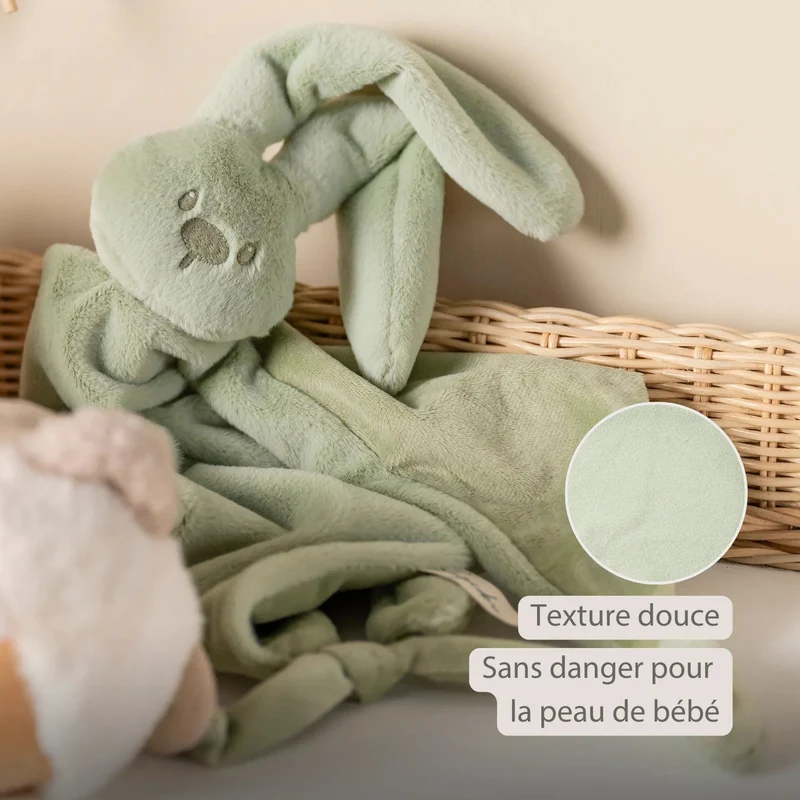 Maxi doudou bébé lapin vert tilleul – doudou naissance 65 cm