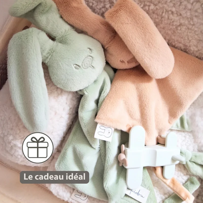 Maxi doudou bébé lapin vert tilleul – doudou naissance 65 cm
