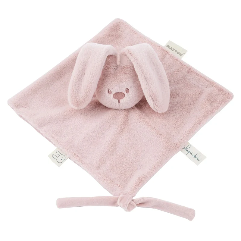 Doudou bébé lapin rose poudré – doudou naissance doux 27 cm