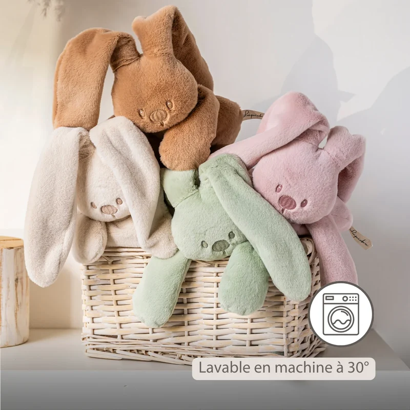 Doudou lapin en peluche 30 cm – Peluche douce bébé rose poudré