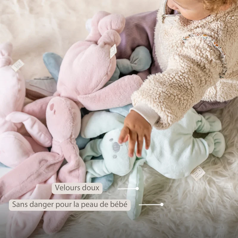 Doudou lapin en peluche 30 cm – Peluche douce bébé rose poudré