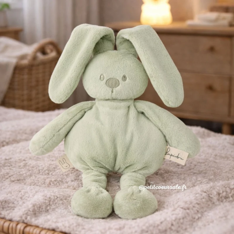 Doudou lapin en peluche 30 cm – Peluche douce bébé vert tilleul
