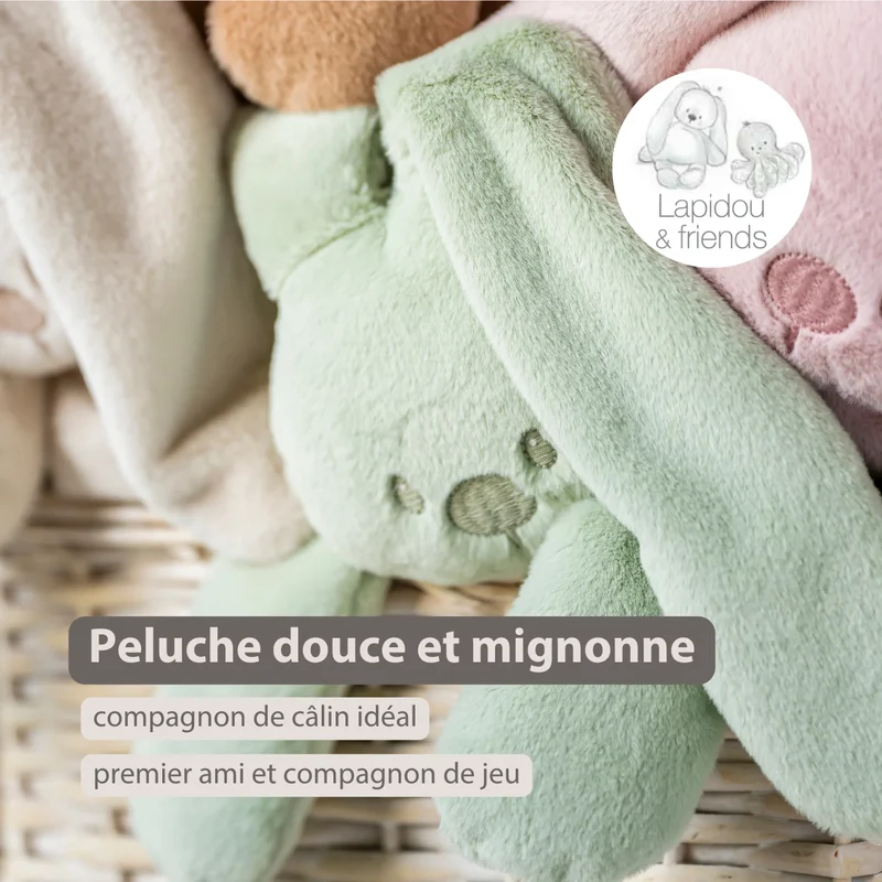 Doudou lapin en peluche 30 cm – Peluche douce bébé vert tilleul