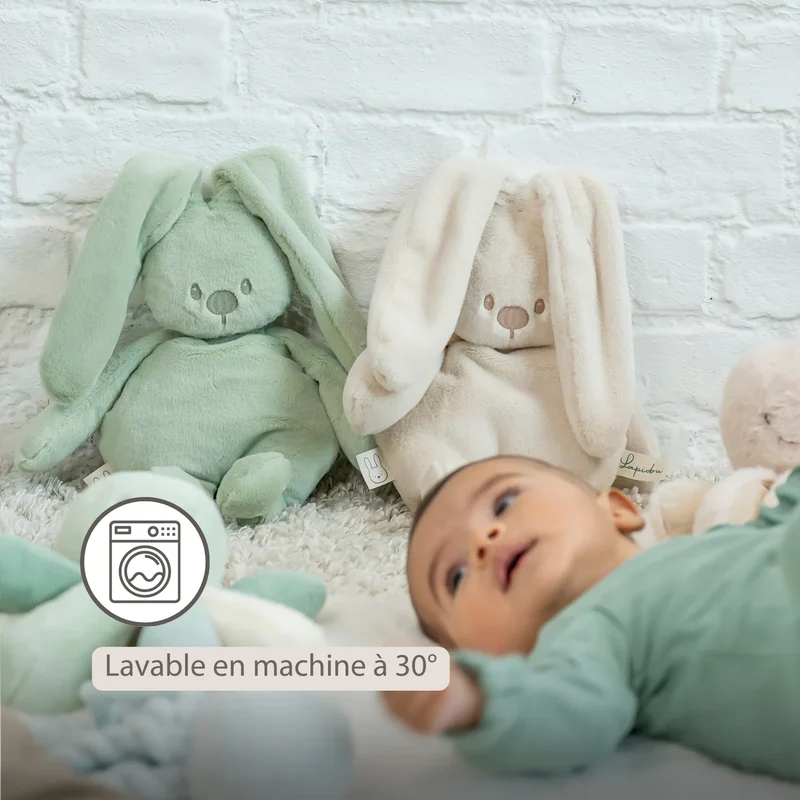 Doudou lapin en peluche 30 cm – Peluche douce bébé vert tilleul