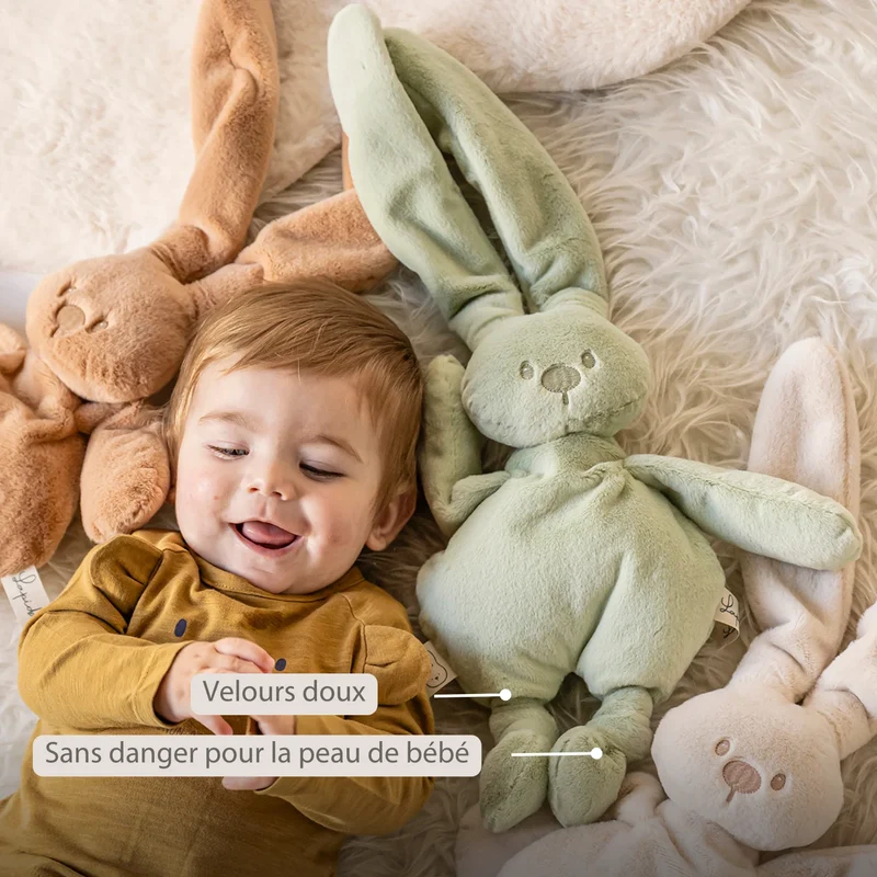 Doudou lapin en peluche 30 cm – Peluche douce bébé vert tilleul
