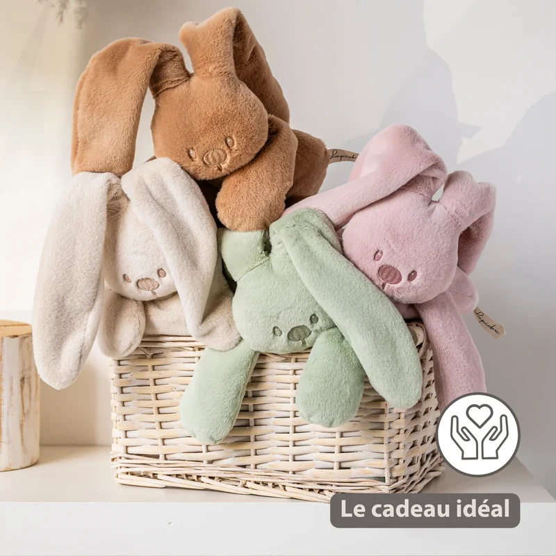 Doudou lapin en peluche 30 cm – Peluche douce bébé vert tilleul