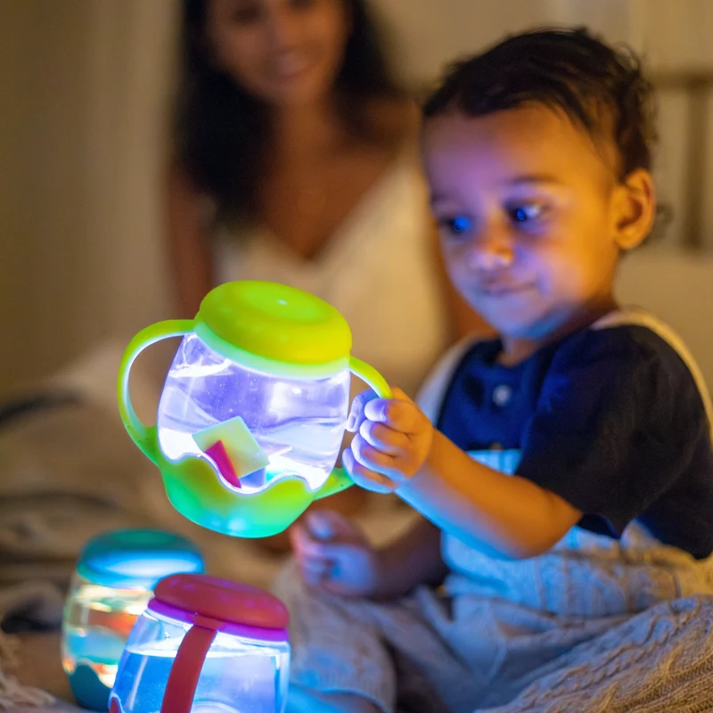 Jarre jouet sensoriel lumineux enfant – bocal apaisant dès 18 mois verte