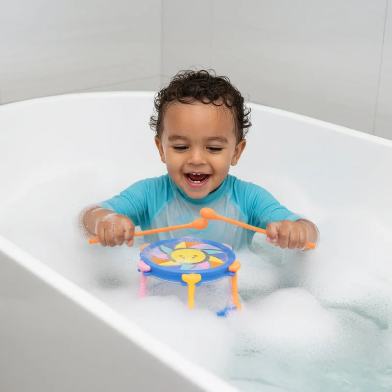 Jouet de bain bébé tambour – jouet d’éveil musical 2 ans