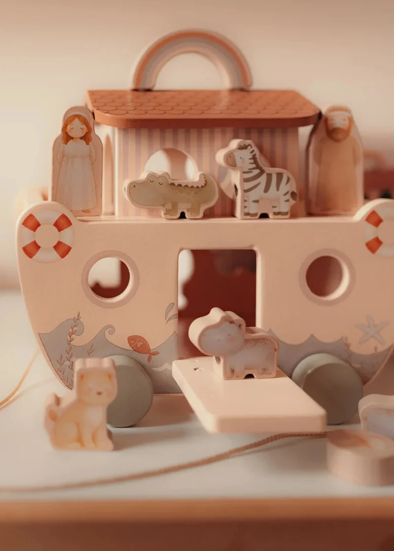 Arche de Noé en bois avec animaux – Jouet d’éveil 18 mois