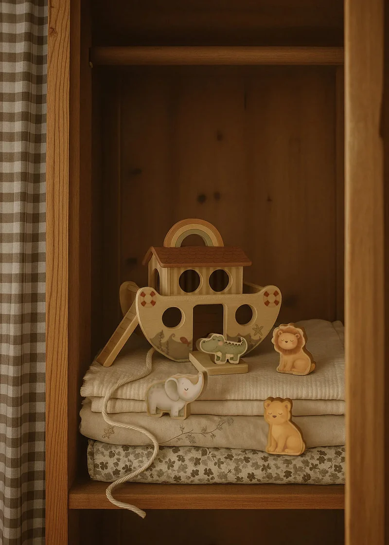 Arche de Noé en bois avec animaux – Jouet d’éveil 18 mois