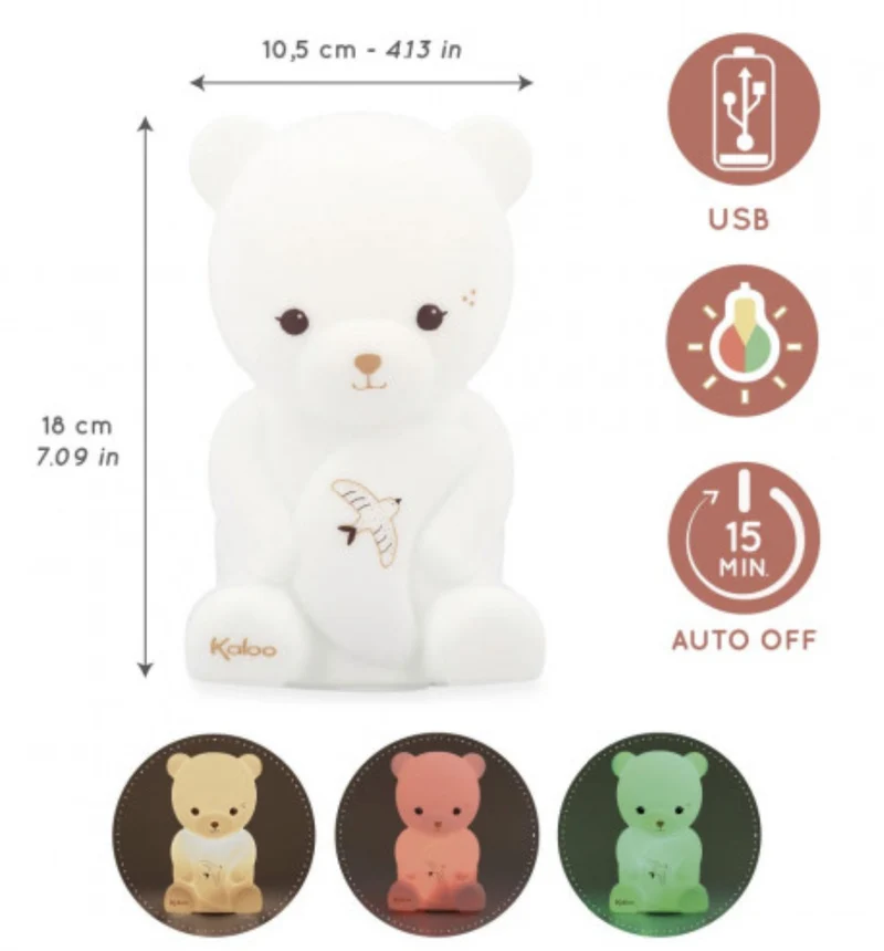 Veilleuse bébé silicone ours – rechargeable 18 cm