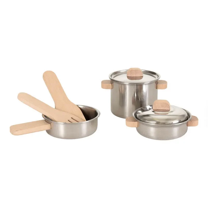 Coffret de casseroles en inox à manches en bois