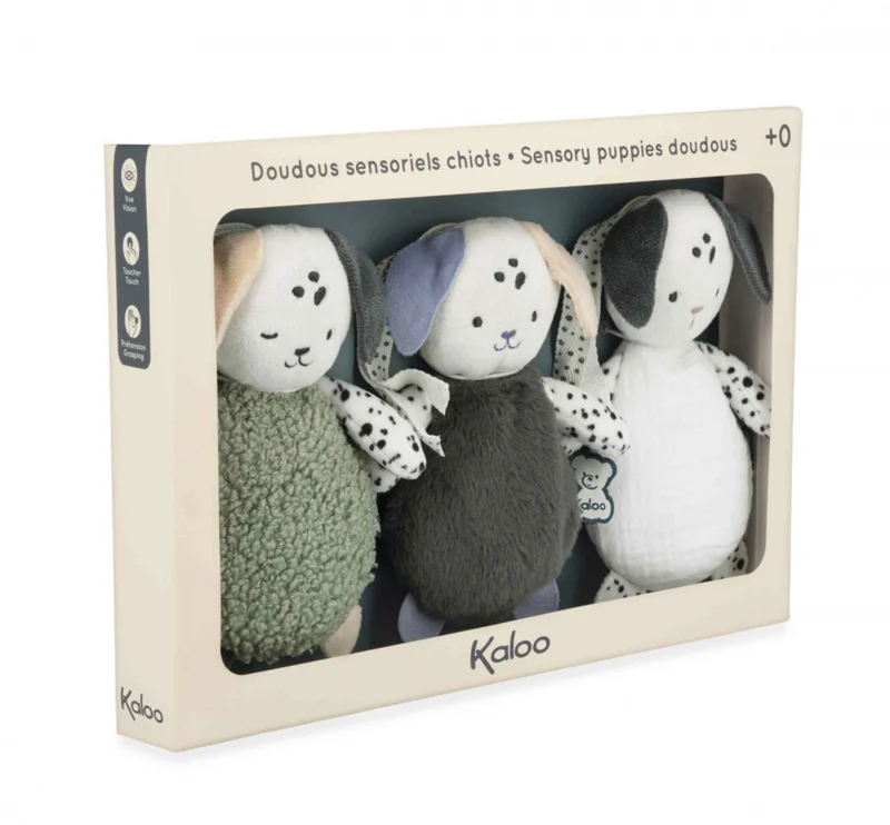 Doudous sensoriels bébé naissance – Set de 3 chiots