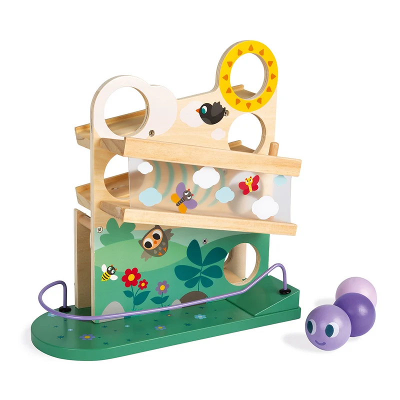 Descendeur en bois bébé 1 an – Chenille avec balles
