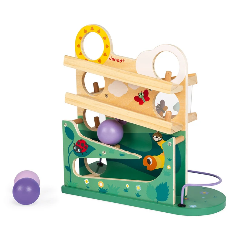 Descendeur en bois bébé 1 an – Chenille avec balles