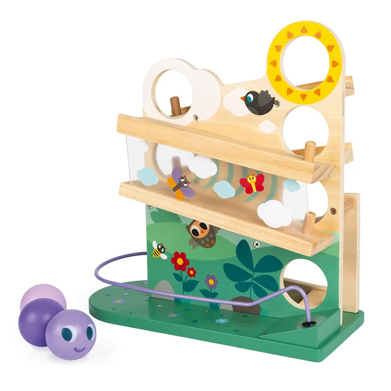 Descendeur en bois bébé 1 an – Chenille avec balles