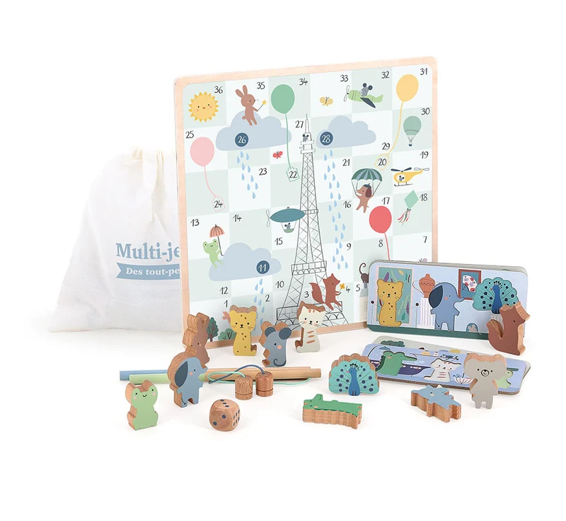 Coffret multi-jeux en bois dès 2 ans – 4 jeux traditionnels