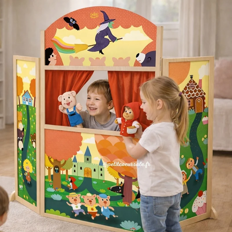 Théâtre de marionnettes en bois enfant – Les Contes