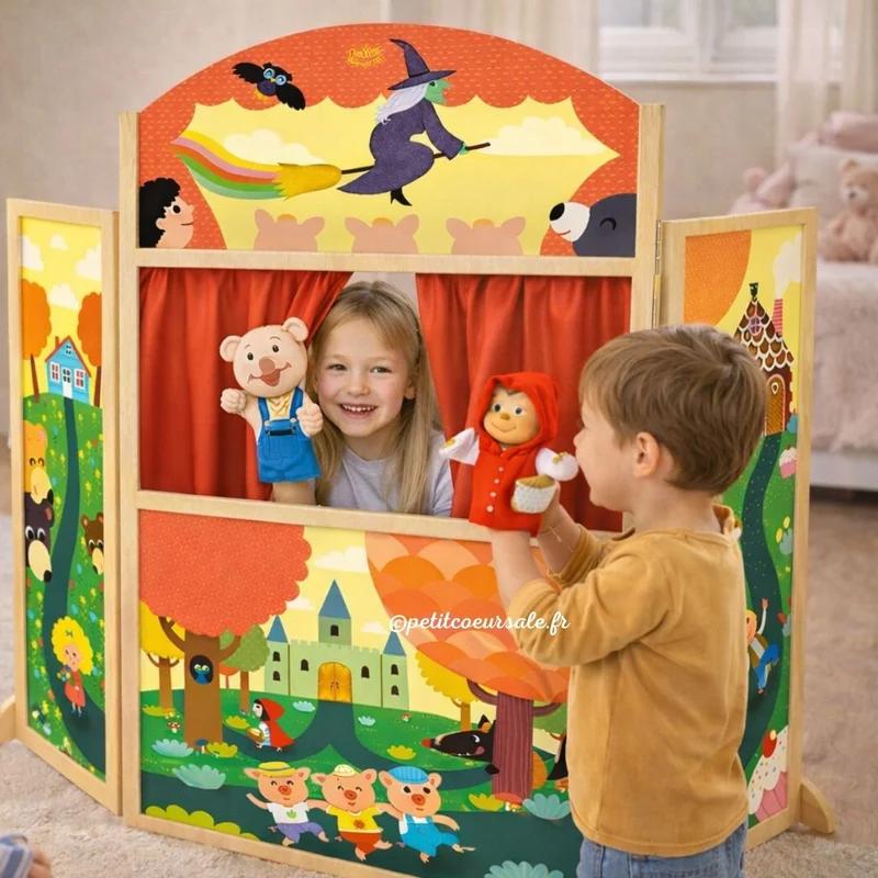 Théâtre de marionnettes en bois enfant – Les Contes