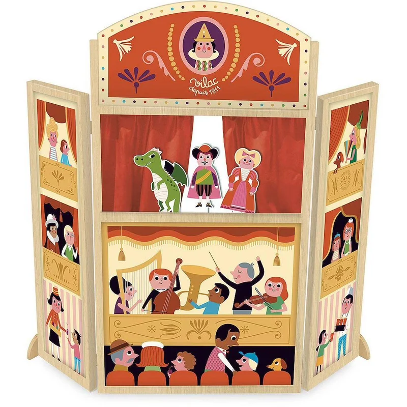 Mon joli Théâtre de marionnettes en bois rouge – dès 3 ans