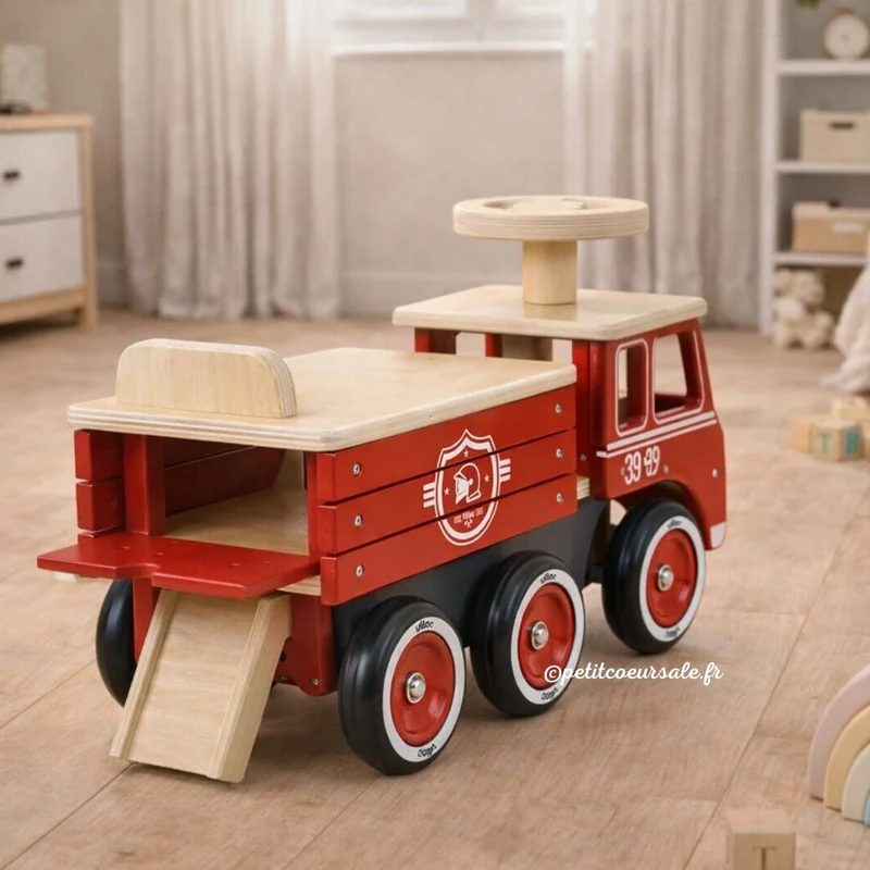 Porteur camion de pompier en bois – dès 18 mois