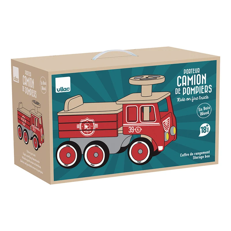 Porteur camion de pompier en bois – dès 18 mois