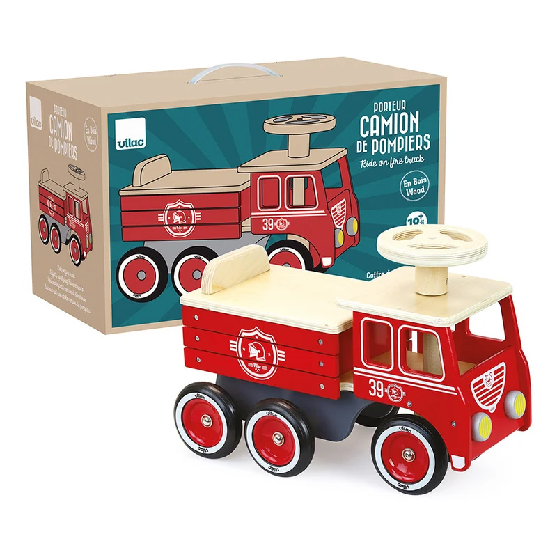 Porteur camion de pompier en bois – dès 18 mois