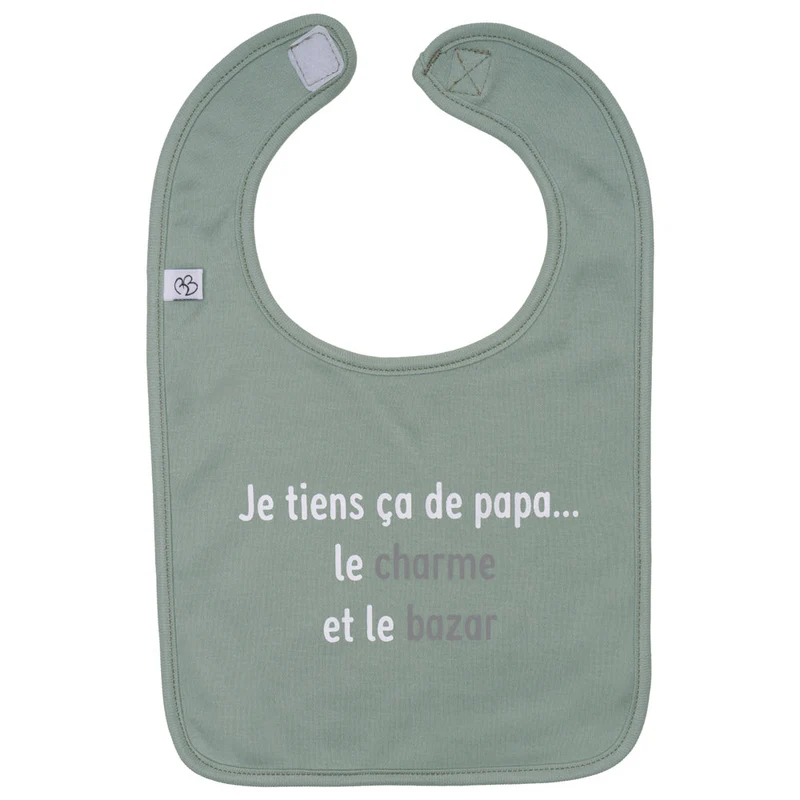 Bavoir “Je tiens ça de papa” vert de gris