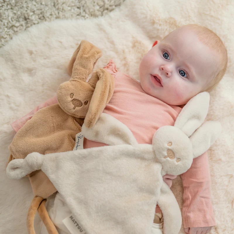 Doudou lapin bébé 27x27 cm – Doudou beige chaud dès la naissance