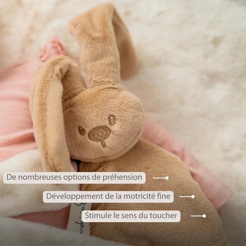 Doudou lapin bébé 27x27 cm – Doudou beige chaud dès la naissance
