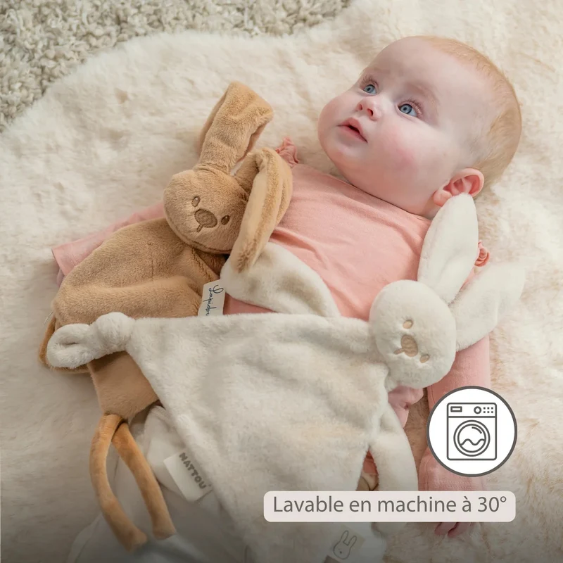 Doudou lapin bébé 27x27 cm – Doudou beige chaud dès la naissance