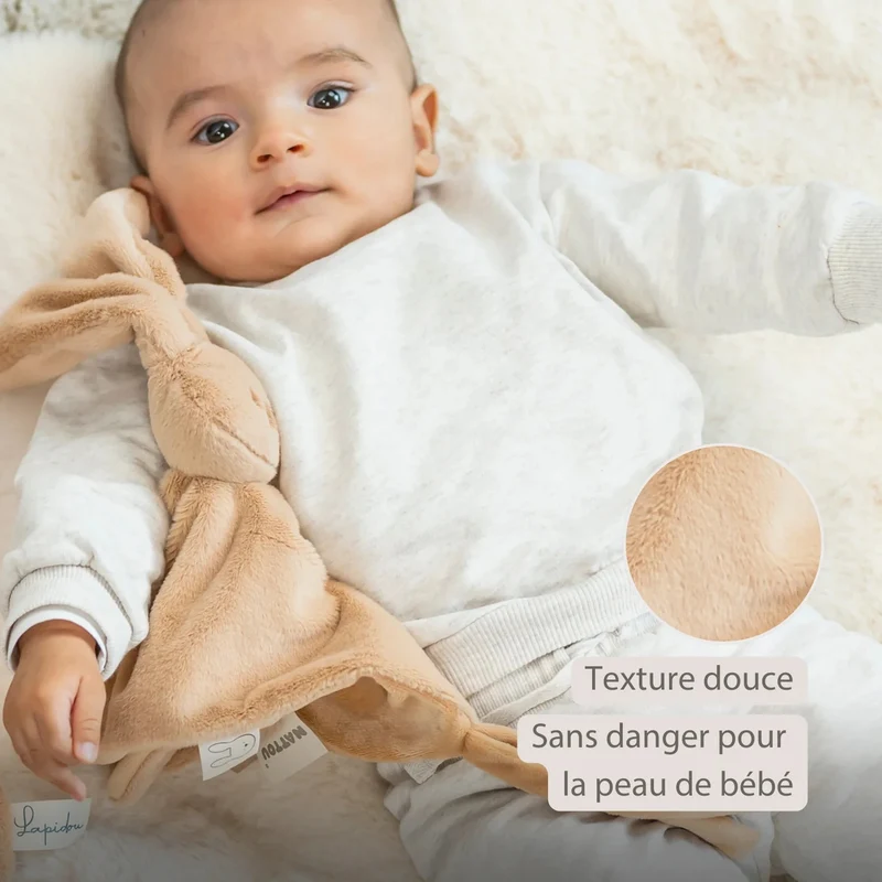 Doudou lapin bébé 27x27 cm – Doudou beige chaud dès la naissance