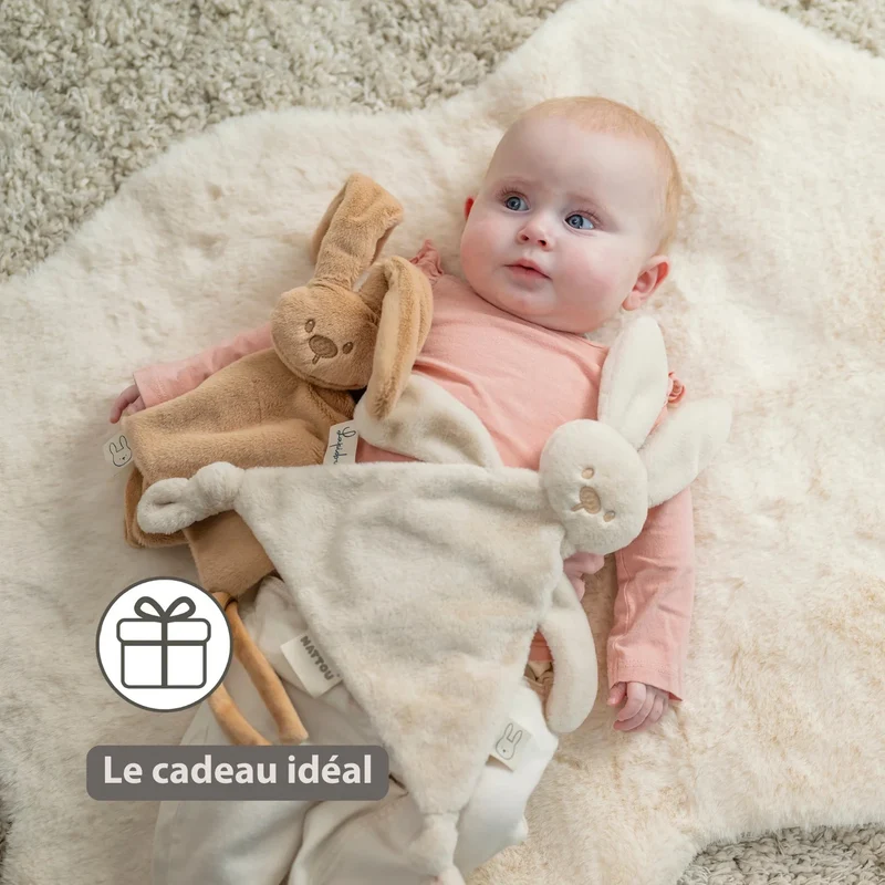 Doudou lapin bébé 27x27 cm – Doudou beige chaud dès la naissance