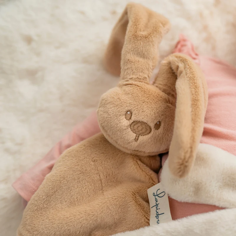 Maxi doudou lapin bébé 65x40 cm – Doudou beige chaud dès la naissance