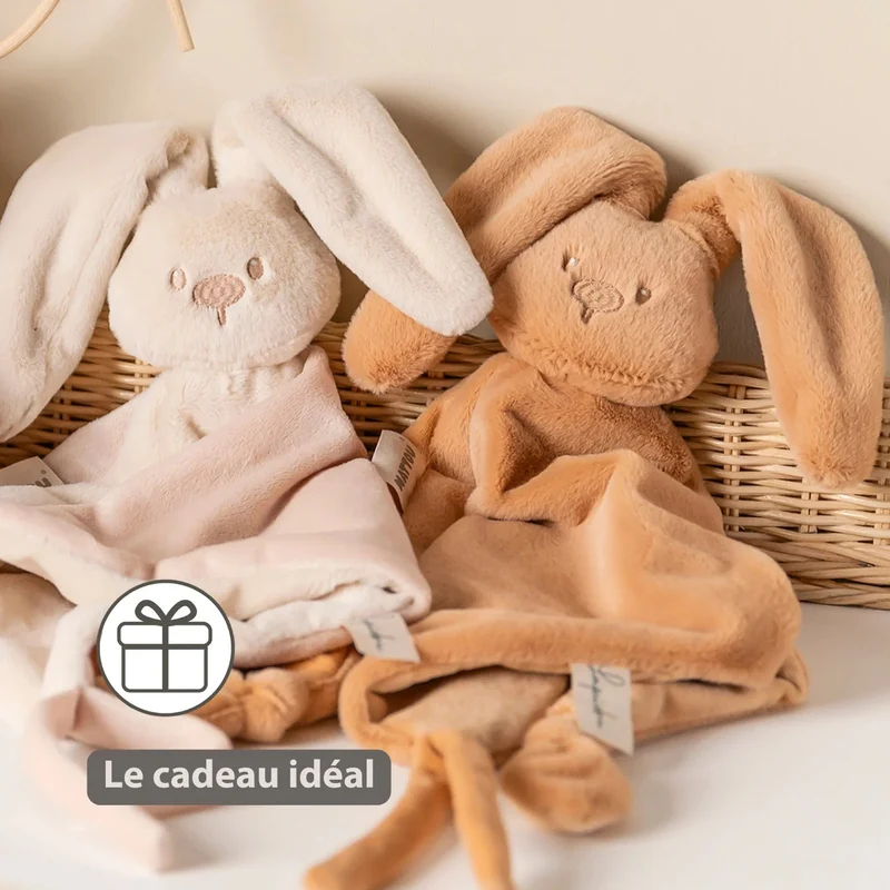 Maxi doudou lapin bébé 65x40 cm – Doudou beige chaud dès la naissance