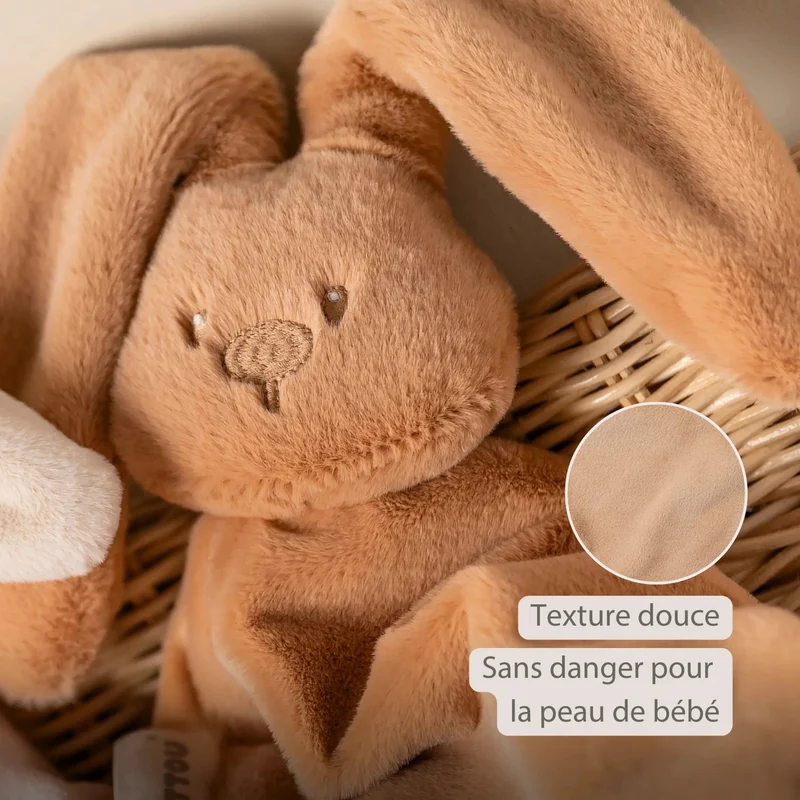 Maxi doudou lapin bébé 65x40 cm – Doudou beige chaud dès la naissance