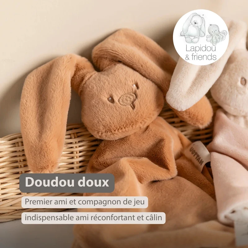 Maxi doudou lapin bébé 65x40 cm – Doudou beige chaud dès la naissance
