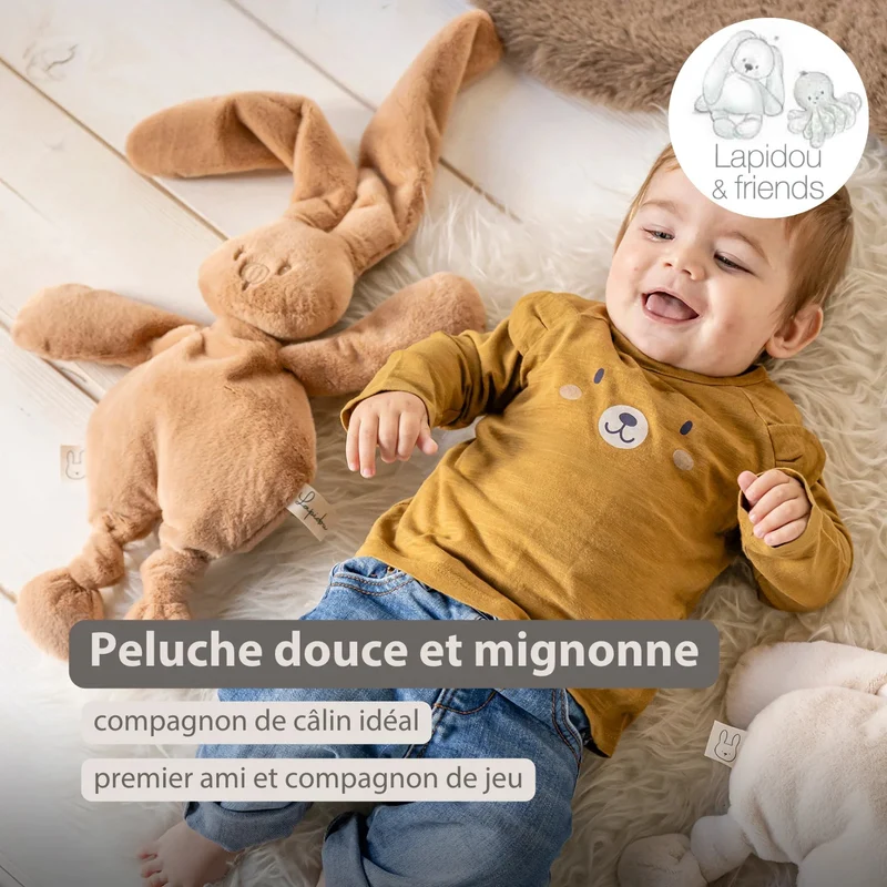 Doudou lapin en peluche 30 cm – Peluche douce bébé beige chaud