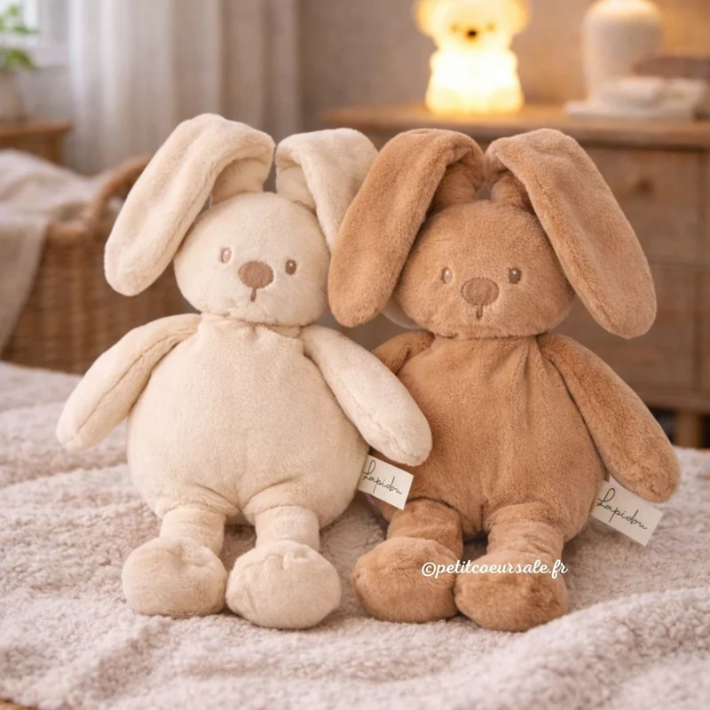 Doudou lapin en peluche 30 cm – Peluche douce bébé beige chaud