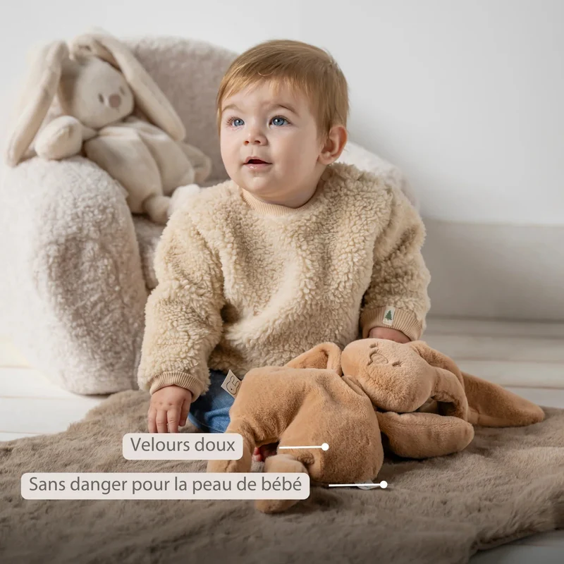Doudou lapin en peluche 30 cm – Peluche douce bébé beige chaud