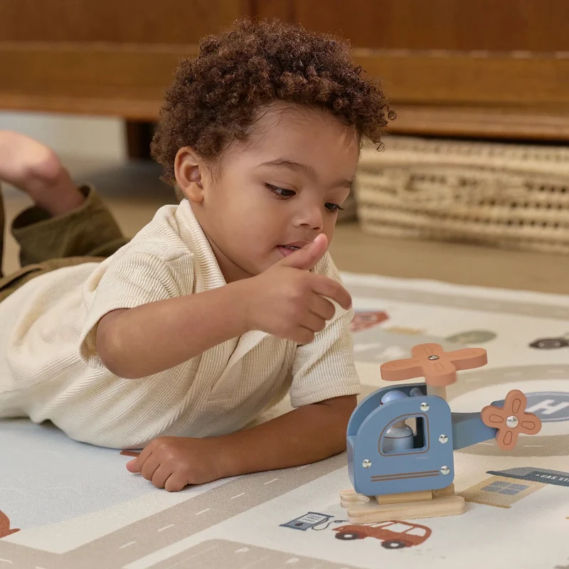 Hélicoptère en bois avec figurine – jouet 18 mois
